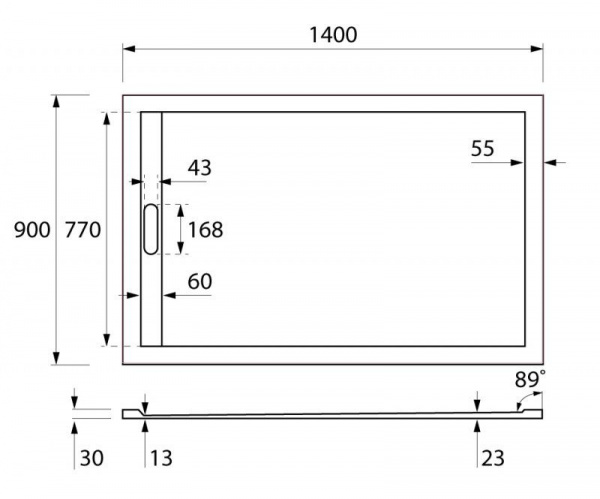 Поддон литой Cezares из искусственного мрамора, прямоугольный 1400x900x30, TRAY-AS-AH-140/90-30-W
