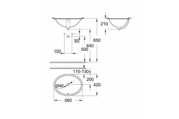Раковина встраиваемая Grohe Bau Ceramic Universal 55 см, альпин/белый, 39423000
