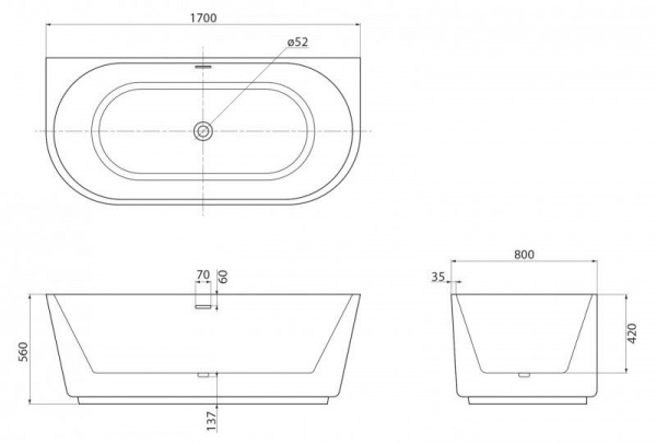 Ванна акриловая BelBagno 170*80 см, белая, BB108-170-80