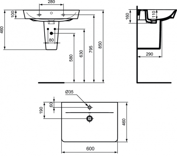 Раковина Ideal Standard CONNECT AIR Cube, 60 см, E074201