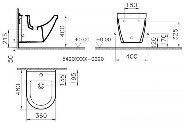Биде подвесное Vitra S-50, 5420B003-0288