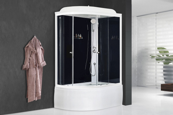 Гидромассажный бокс Royal Bath 120х80х217,  черное/прозрачное стекло, хромированный профиль, правая,