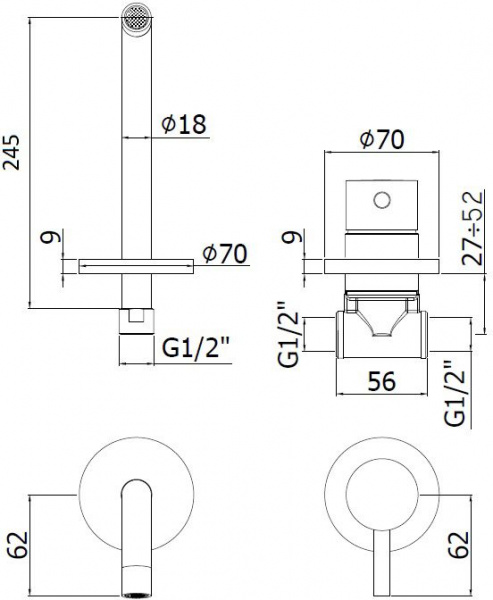 Смеситель для раковины Paffoni Light LIG007NO70 (с внутренней частью)