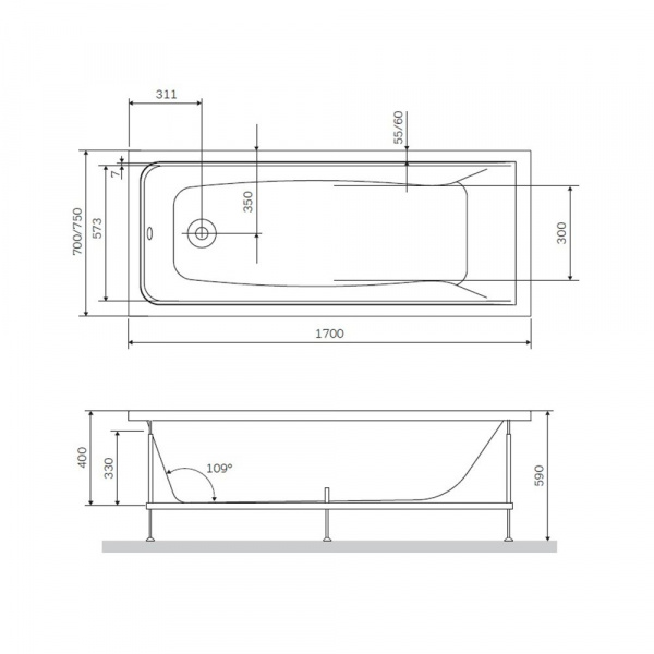 Ванна акриловая AM.PM Gem 170x75 W90A-170-075W-A