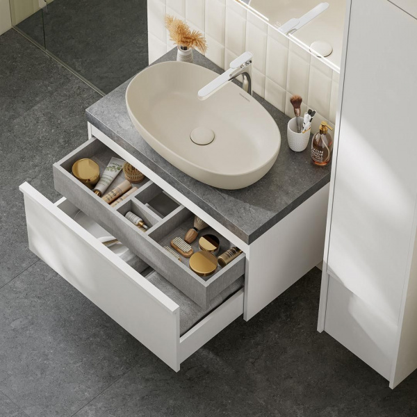 Тумба Kerama Marazzi MODULA подвесная 80 с ящиком 1+1, белая глянцевая, MO.80.1+1\WHT
