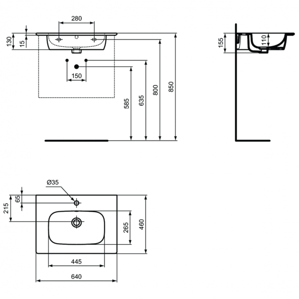 Раковина Ideal Standard i.life Vanity 64x46 см с отверстием под смеситель, T461901