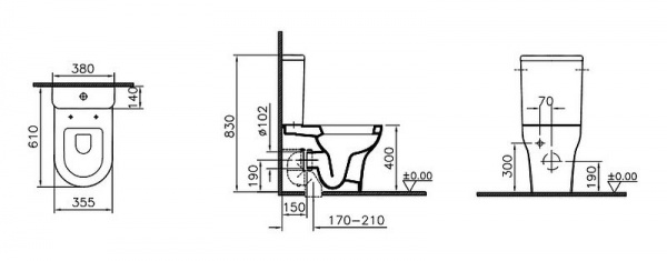 Унитаз-компакт Vitra Zentrum с крышкой дюропласт, белый, 9012B003-7201
