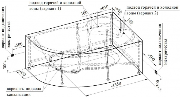 Гидромассажная ванна Wachter Ирма 169х110 (правосторонняя), фронтальная панель, полотенцедержатель, 