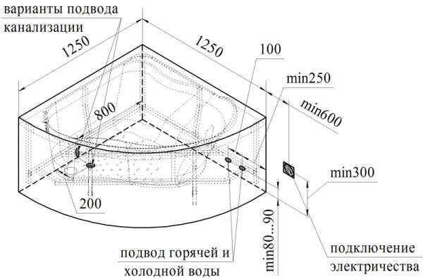 Акриловая ванна Radomir Альтея 125х125, каркас, 2-01-0-0-1-219