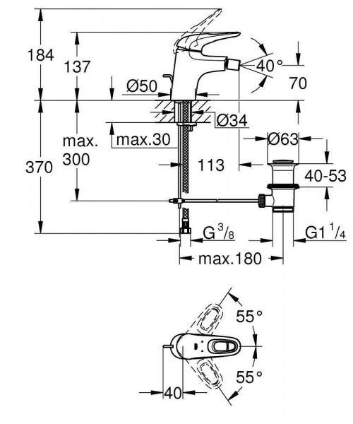 Смеситель для биде Grohe Eurostyle new с донным клапаном, хром, 33565003