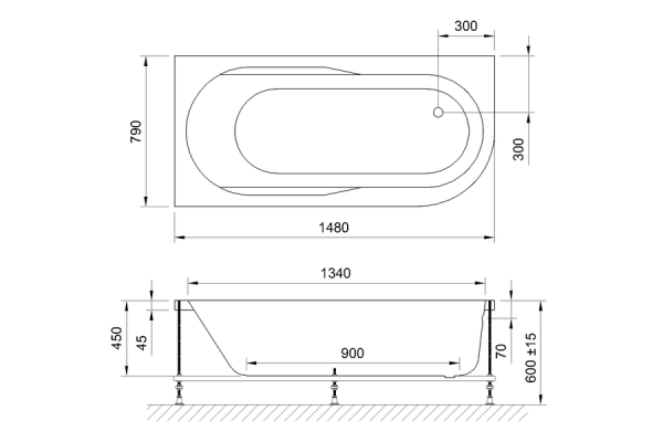 Ванна акриловая Royal Bath AZUR  150х80х60 см, белый, левая, RB614201L