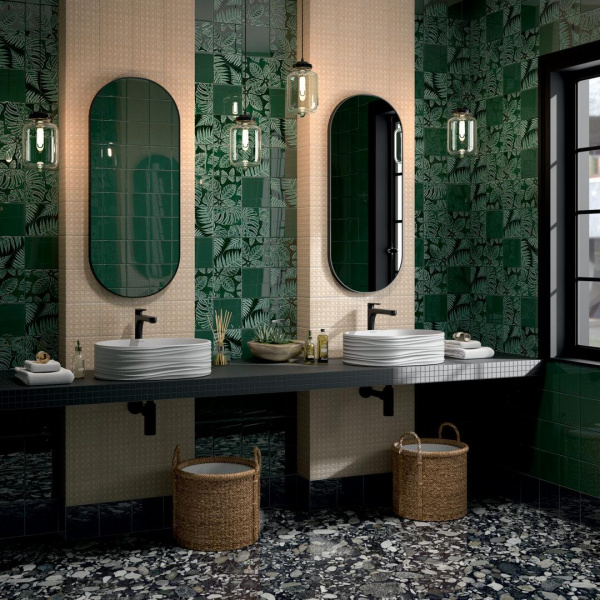 Декор Kerama Marazzi Сантана 3 структура зеленый темный глянц 15х15, SFD001