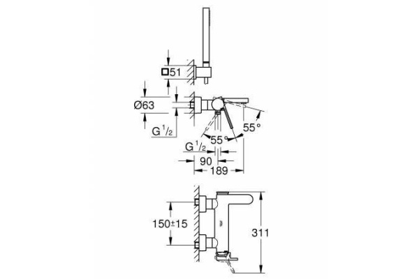 Смеситель для ванны Grohe Plus, хром, 33547003