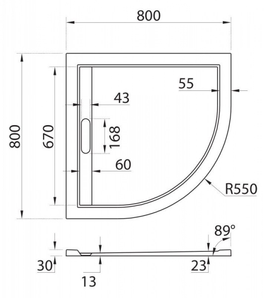 Поддон литой Cezares из искусственного мрамора, радиальный 800x800x30, TRAY-AS-R-80-30-W