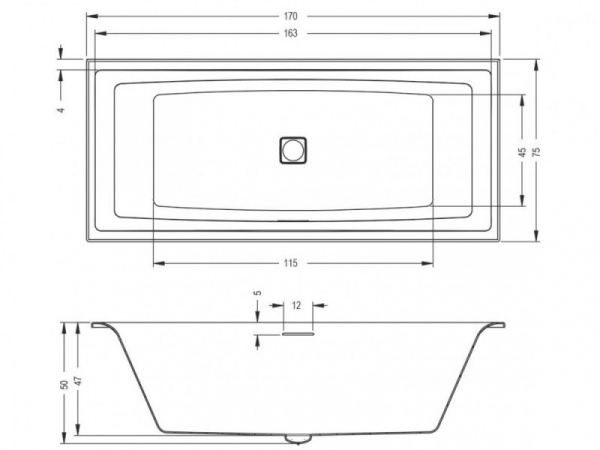 Ванна акриловая Riho STILL SQUARE 170x75 + светодиоды и подголовник с размещением слева, BR0200500K0