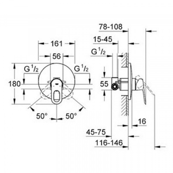 Смеситель для душа Grohe BauLoop скрытого монтажа, хром, 29080000