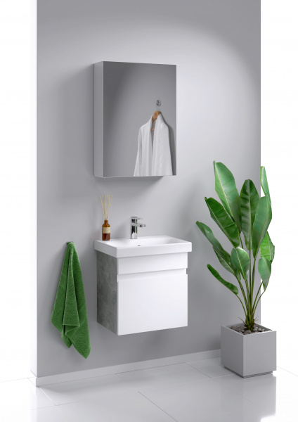 Тумба Aqwella "Smart" 50 подвесная, цвет бетон светлый с раковиной MODUO 50 SLIM SRT0105BS