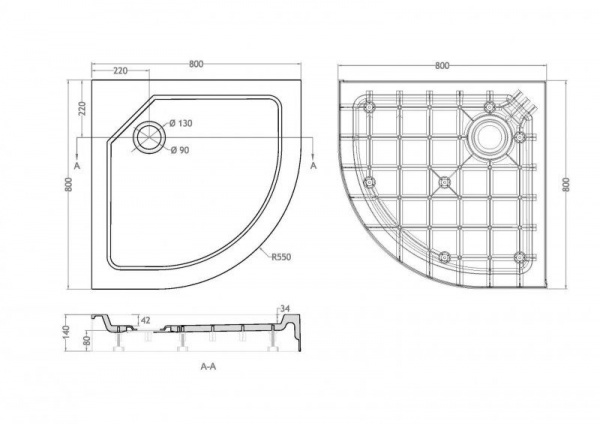 Поддон для душа Cezares (SMC)  R-550, TRAY-SMC-R-80-550-150-W