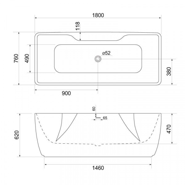 Ванна акриловая BelBagno 180*76 см, белая, BB110-180-76