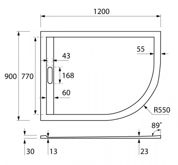 Поддон литой Cezares TRAY 120*90 левый искусствен. мрамор, TRAY-AS-RH-120/90-550-30-W-L