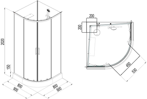 Душевая кабина Aquanet Passion EVO R white 90x90 набор 2