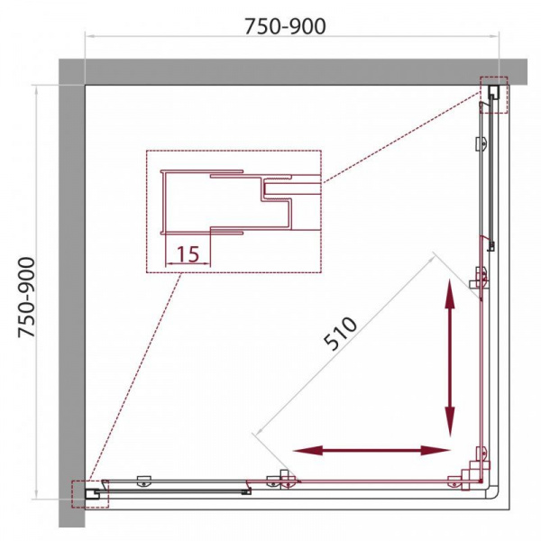 Душевая кабина BelBagno Unique (750-900)x(750-900)x1900, текстурное стекло, хромированный профиль, U