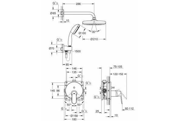 Душевая система Grohe Eurosmart Cosmopolitan с верхним душем Tempesta 210, хром, 25219001