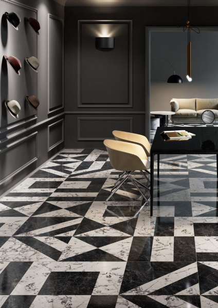 Керамическая плитка напольная Kerama Marazzi Милан Бьянко Неро 119,5*119,5 SG013302R