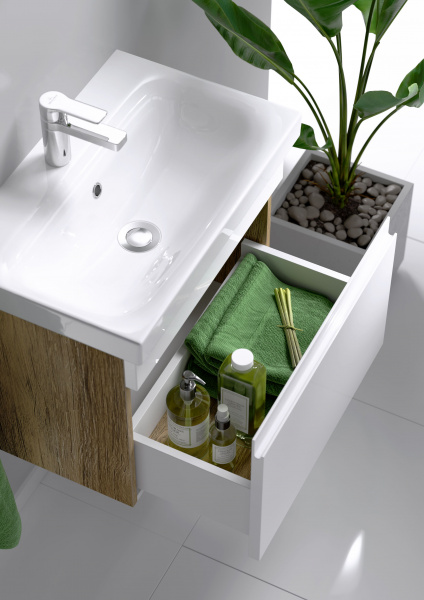Тумба Aqwella "Smart" 60 подвесная, цвет дуб балтийский с раковиной MODUO 60 SLIM SRT0106DB
