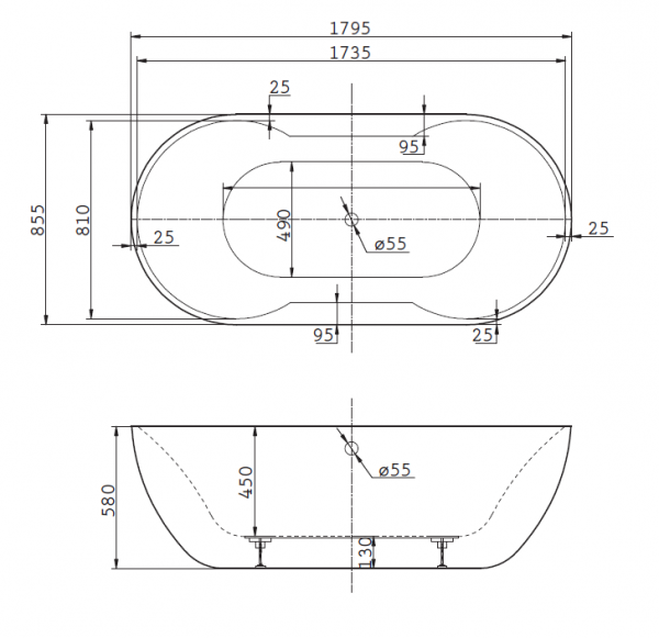 Ванна акриловая BelBagno 179.5*85.5 см, белая, BB28