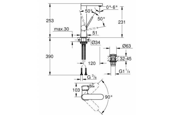 Смеситель для раковины Grohe Plus, хром, 23873003