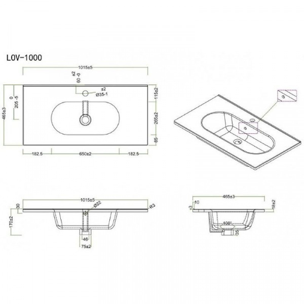 Раковина BelBagno Love, 81.5 см, керамическая полувстаиваемая, прямоугольная, белая, LOV-1000-LVB 10