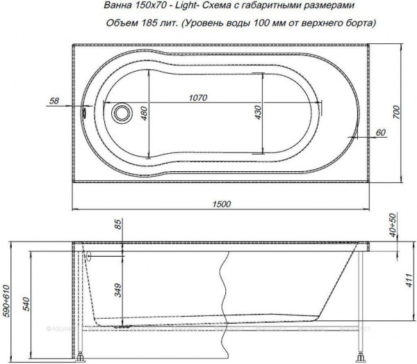 Акриловая ванна Aquanet Light 150x70