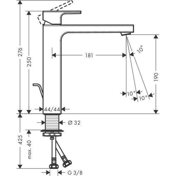Смеситель для раковины Hansgrohe Vernis Shape 190, со сливным гарнитуром, хром, 71562000