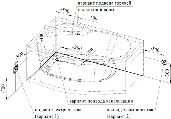 Гидромассажная ванна Wachter Монти (левосторонняя), фронтальная панель, каркас, слив-перелив, систем