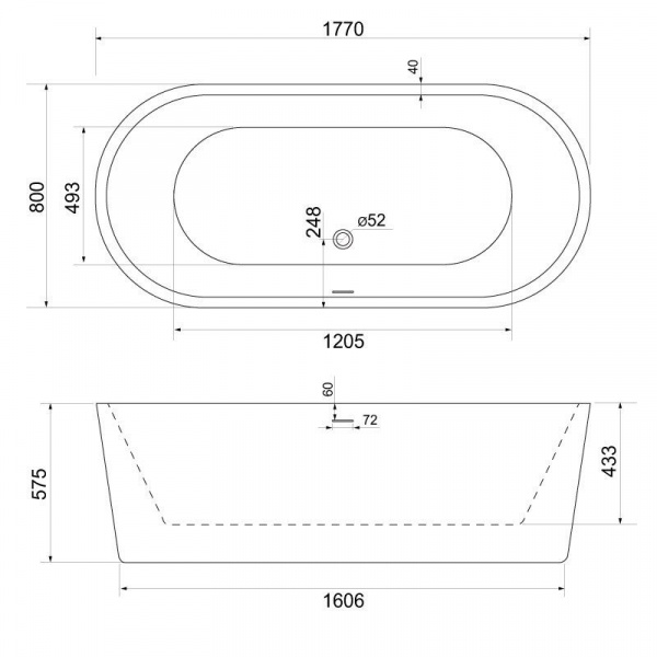 Ванна акриловая BelBagno 177*80 см, белая, BB109-177-80