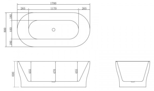 Ванна акриловая BelBagno 170*80 см, белая, BB405-1700-800
