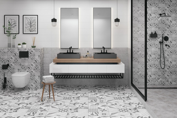 Керамическая плитка настенная Cersanit Терразо (Terrazzo) пэчворк, серый, 19,8x59,8, TES092D