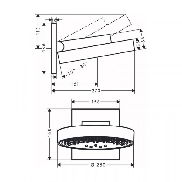 Верхний душ Hansgrohe Rainfinity  250 3jet с настенным креплением, белый матовый, 26232700