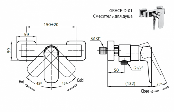 Смеситель для душа Cezares GRACE-C-D, GRACE-C-D-01