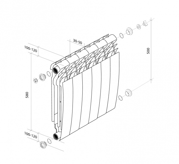 Радиатор алюминиевый Royal Thermo Biliner Alum 500 - 8 секций, белый, RTBA50008
