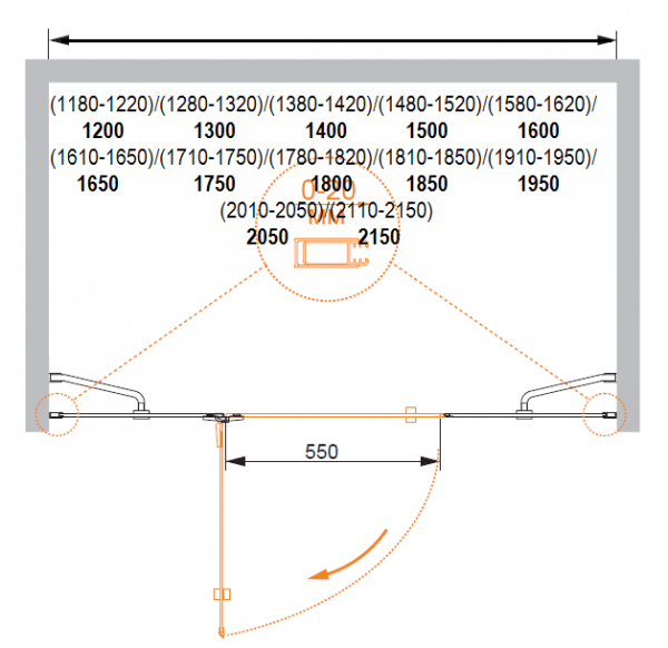 Душевая дверь Cezares Bergamo 195*195 см, хром левая, BERGAMO-W-B-13-80+60/60-C-Cr-L