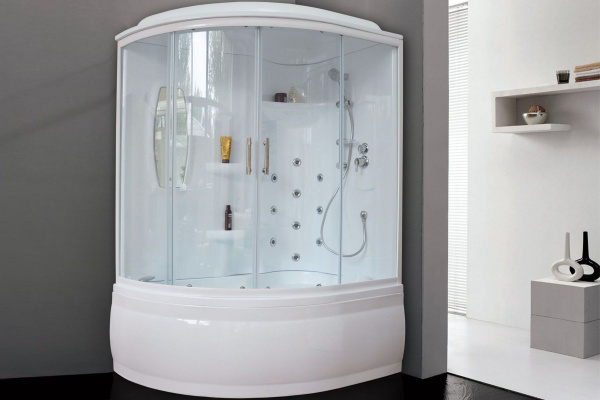 Гидромассажный бокс Royal Bath 170х100х225, прозрачное стекло, белый профиль, правая, RB 170ALP-T-R