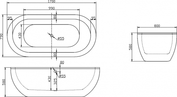 Ванна акриловая BelBagno 170*79 см, белая, BB13-1700