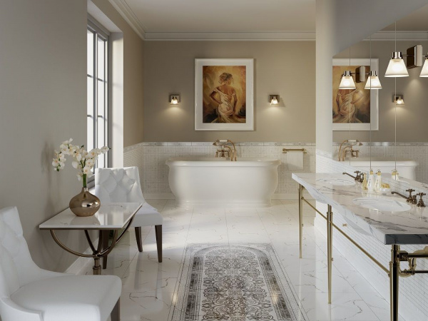 Фриз Grasaro Classik Marble Glossy White/Белый G-270/f01 7х40 G-270/G/f01/7x40