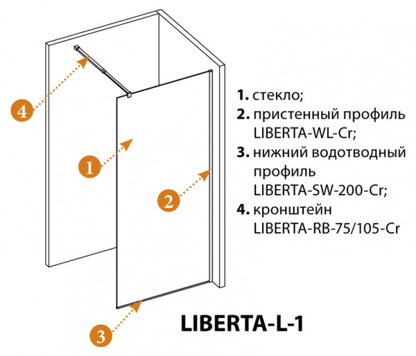 Душевая перегородка Cezares Liberta с односторонним входом 900x1950 мм LIBERTA-L-1-90-C-Cr
