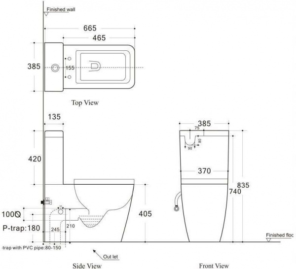 Чаша напольного унитаза Aquanet Rimless Tavr-C1 BL-103N-TPT