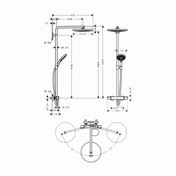 Raindance Select S 300 Showerpipe Душевая система цв. Белый хром 27133400