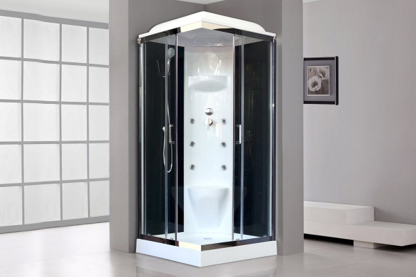 Гидромассажный бокс Royal Bath  90х90х217, черное/прозрачное стекло, хромированный профиль, RB 90HP7