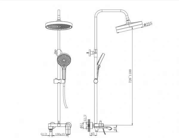 Душевая система Haiba HB24553-3 GRAFIT, с поворотным изливом, графит